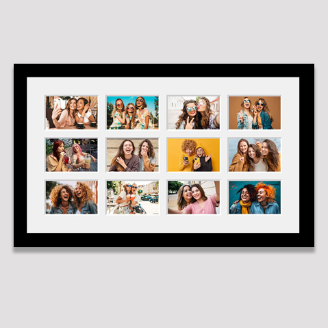 Multi aperture photo frame for 12 photos