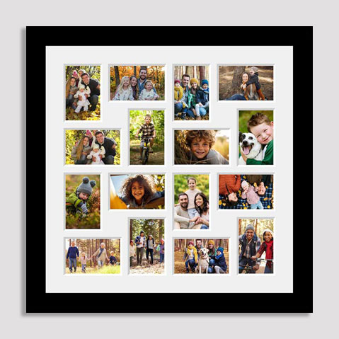Multi aperture photo frame for 16 photos
